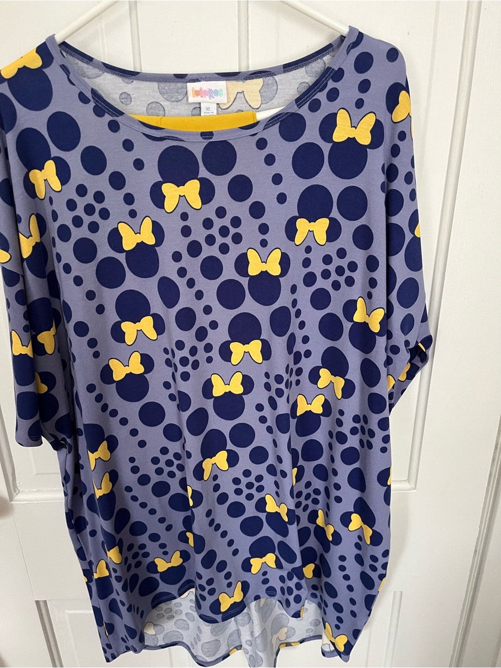 LuLaRoe Disney Purple Irma top with Minnie head and Gold Tall&Curvy leggings NWT